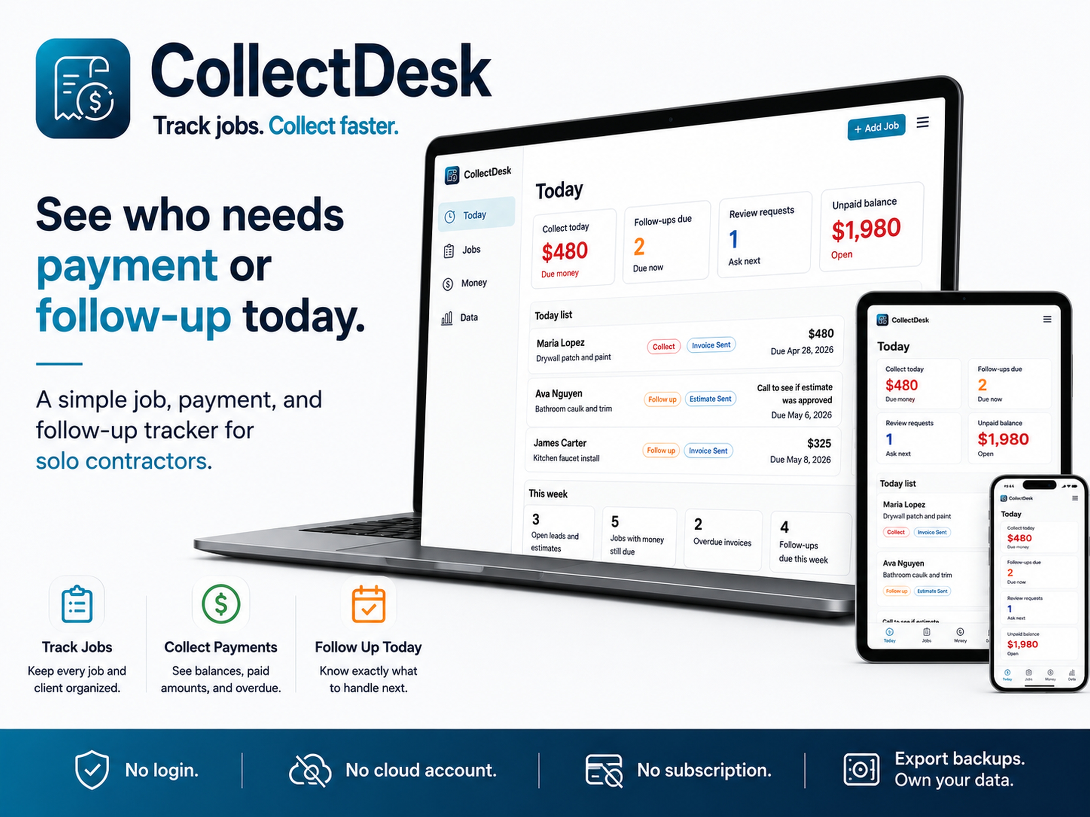 CollectDesk cover image for the contractor job and payment tracker